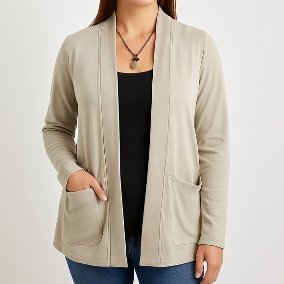 Logo Lounge XS Open Front Cardigan Beige Long Sleeve Pockets Cozy Layering - Picture 1 of 14